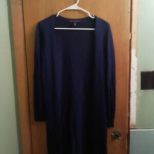 Women's Navy BlueWhite House Black Market Long Rib Knit Open Front Cardi Sweater